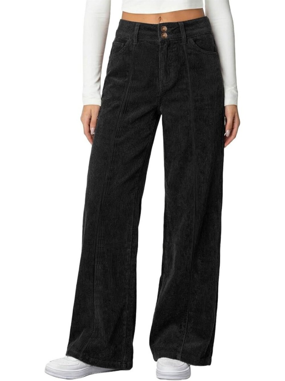 Casual High Waist Wide Leg Corduroy Pants for Women - Trendy & Comfortable
